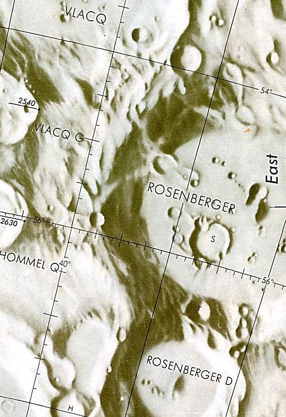 Historischer Kartenauschnitt mit Höhenangaben des Lunar and Planetary Institute