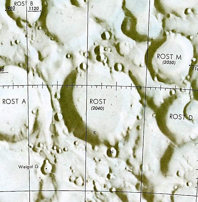 Historischer Kartenauschnitt mit Höhenangaben des Lunar and Planetary Institute