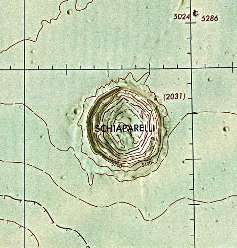 Historischer Kartenauschnitt mit Höhenangaben des Lunar and Planetary Institute