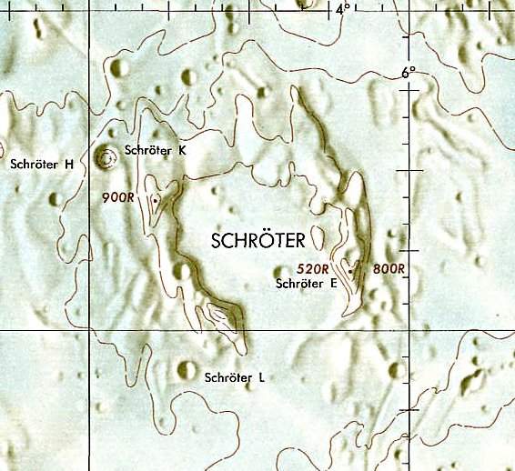 Historischer Kartenauschnitt mit Höhenangaben des Lunar and Planetary Institute