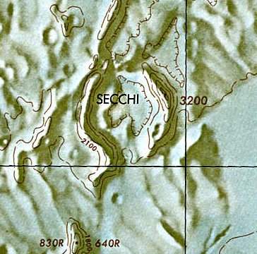 Historischer Kartenauschnitt mit Höhenangaben des Lunar and Planetary Institute