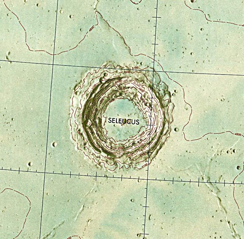 Historischer Kartenauschnitt mit Höhenangaben des Lunar and Planetary Institute