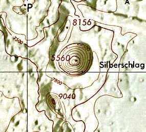 Historischer Kartenauschnitt mit Höhenangaben des Lunar and Planetary Institute