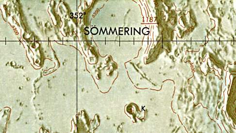 Historischer Kartenauschnitt mit Höhenangaben des Lunar and Planetary Institute