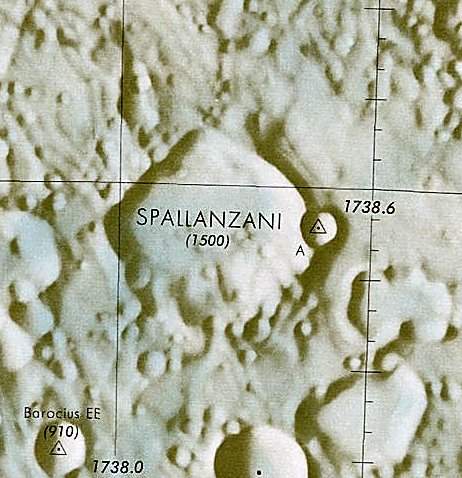 Historischer Kartenauschnitt mit Höhenangaben des Lunar and Planetary Institute