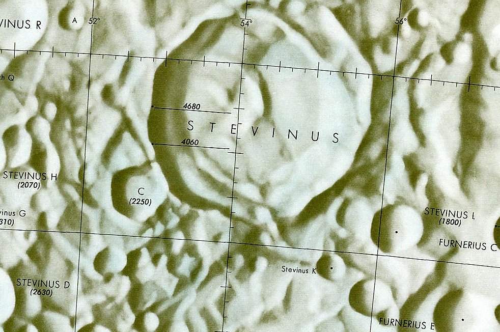 Historischer Kartenauschnitt mit Höhenangaben des Lunar and Planetary Institute