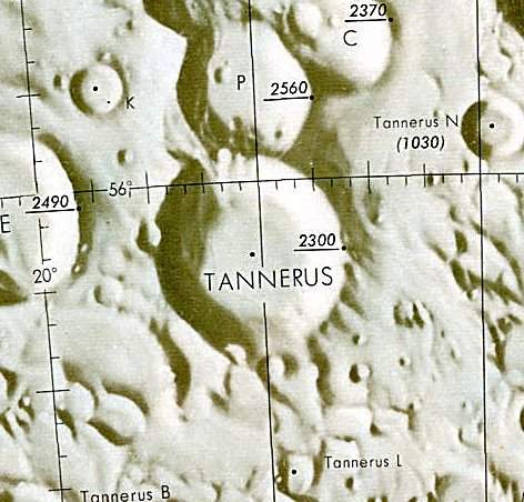 Historischer Kartenauschnitt mit Höhenangaben des Lunar and Planetary Institute