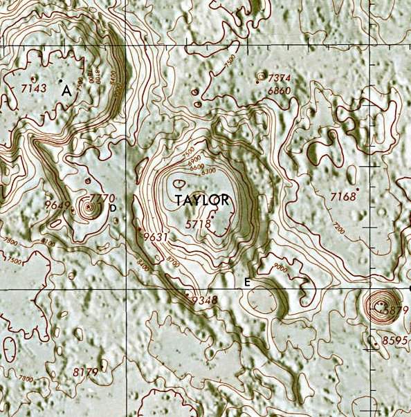 Historischer Kartenauschnitt mit Höhenangaben des Lunar and Planetary Institute