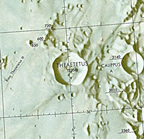 Historischer Kartenauschnitt mit Höhenangaben des Lunar and Planetary Institute