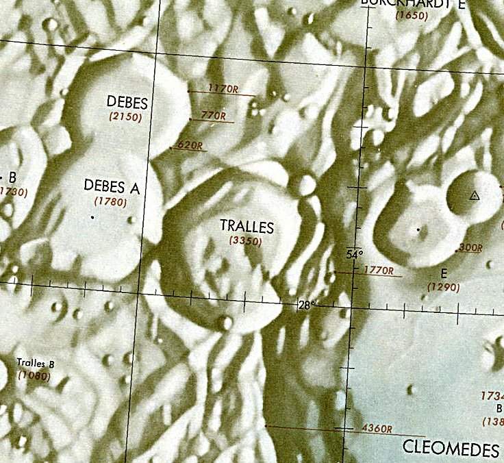 Historischer Kartenauschnitt mit Höhenangaben des Lunar and Planetary Institute